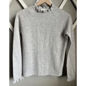 Garnet Hill Women's XS Ruffled Mock Neck 100% Cashmere Sweater - Gray